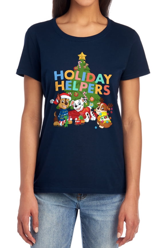 Chase, Marshall, Rubble Christmas Holiday Helpers Women's T Shirt, Navy, Medium