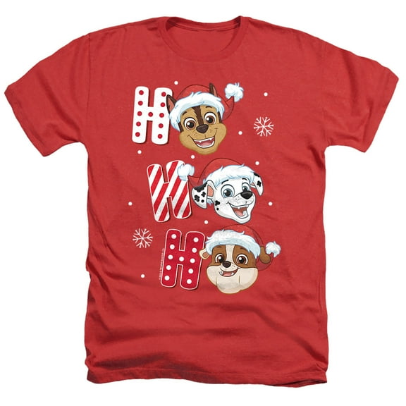 Paw Patrol Chase Marshall Rubble Christmas Santa Hats Unisex Adult Heather T Shirt, Red Heather, Medium