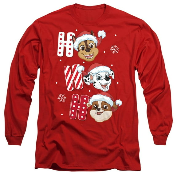 Paw Patrol Chase Marshall Rubble Christmas Santa Hats Unisex Adult Long-Sleeve T Shirt, Red, Medium