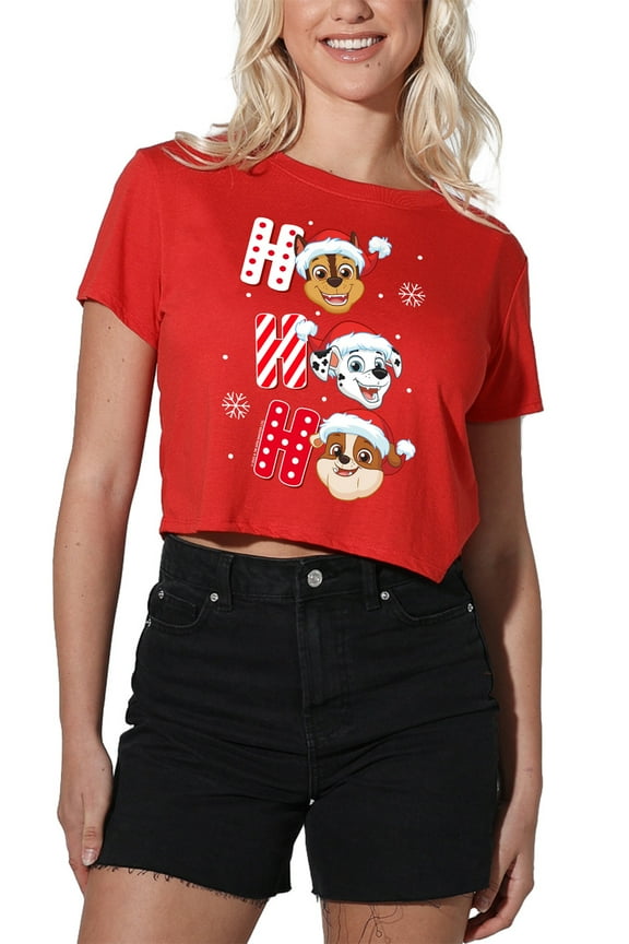 Chase Marshall Rubble Christmas Santa Hats Women's Crop Top T-Shirt, Red, Large