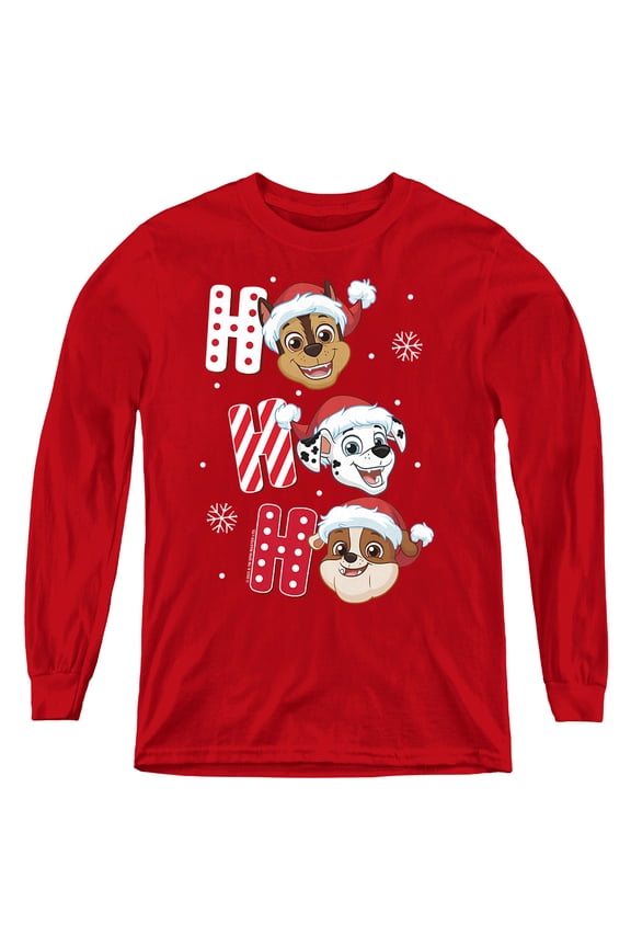 Chase Marshall Rubble Christmas Santa Hats Youth Long Sleeve T Shirt, Red, X-Large