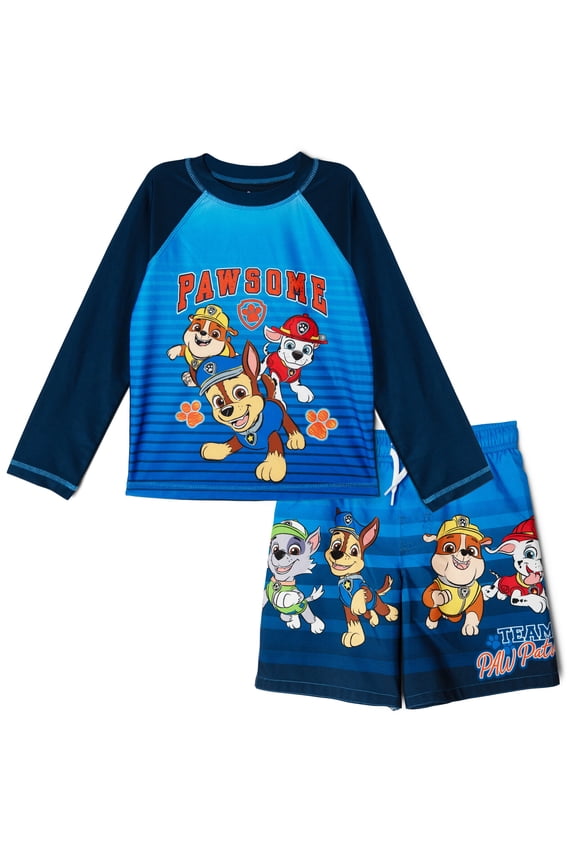Chase Marshall Rubble Raglan Rash Guard and Swim Trunks Outfit Set UPF 50+ Toddler to Little Kid