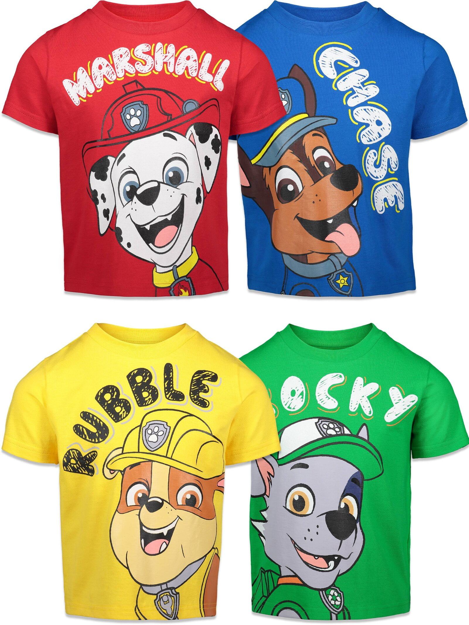 Paw Patrol Chase Marshall Rubble Rocky Toddler Boys 4 Pack T-Shirts  Multicolor 2T