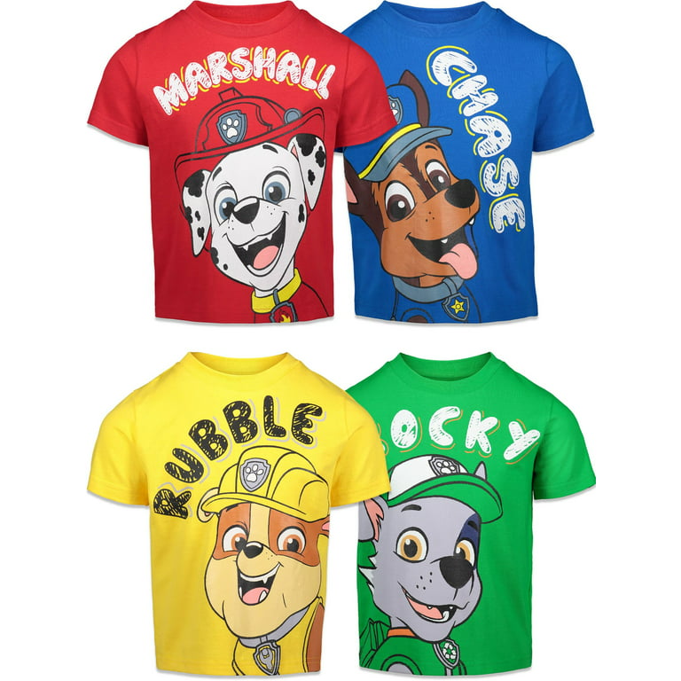 Paw Patrol Chase Marshall Rubble Rocky Toddler Boys 4 Pack T-Shirts  Multicolor 3T