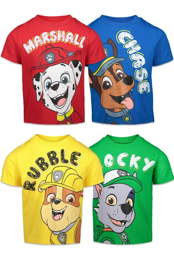 Paw Patrol Chase Marshall Rubble Rocky Toddler Boys 4 Pack T-Shirts Multicolor 4T