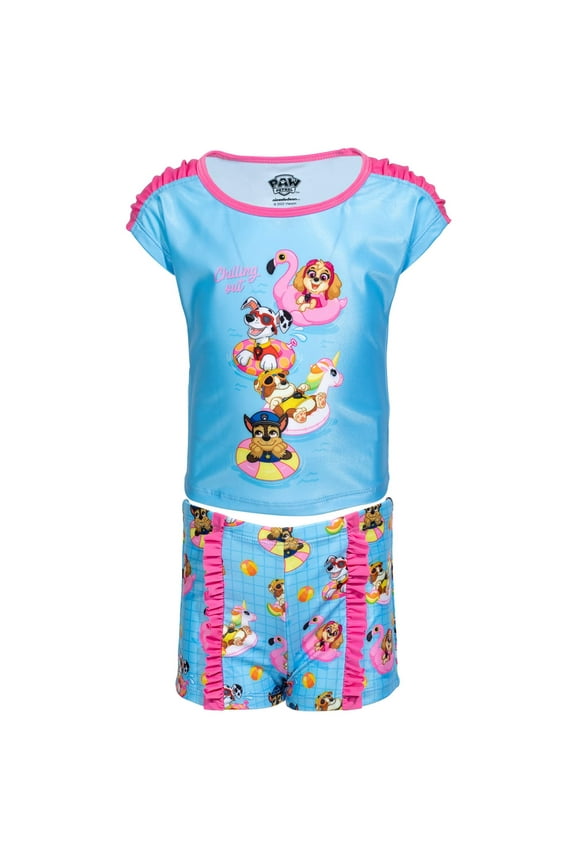 Chase Marshall Rubble Skye Little Girls Swim Rash Guard Bottom Set Light Blue 6