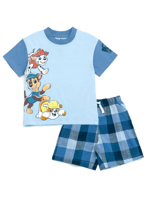 Chase Marshall Rubble T-Shirt and Shorts Outfit Set Plaid Toddler to Big Kid