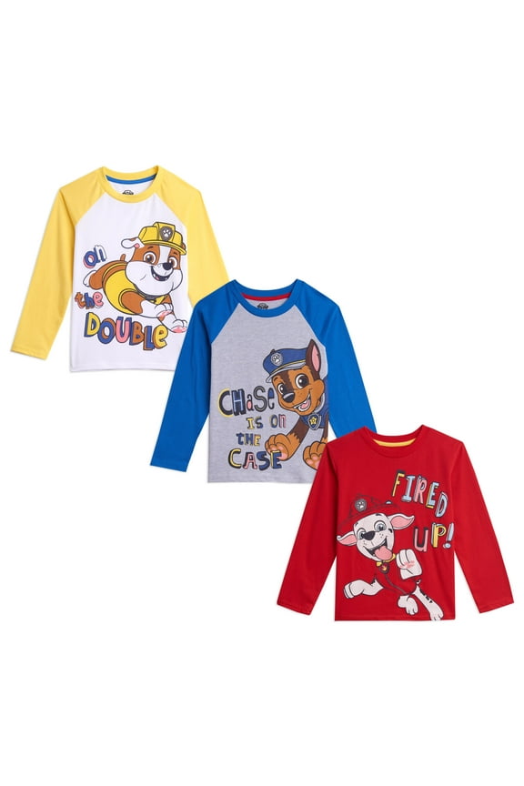 Chase Marshall Rubble Toddler Boys 3 Pack Long Sleeve T-Shirts Toddler to Little Kid