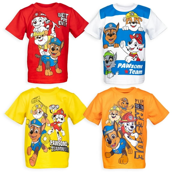 Paw Patrol Chase Marshall Rubble Toddler Boys 4 Pack T-Shirts Toddler to Little Kid