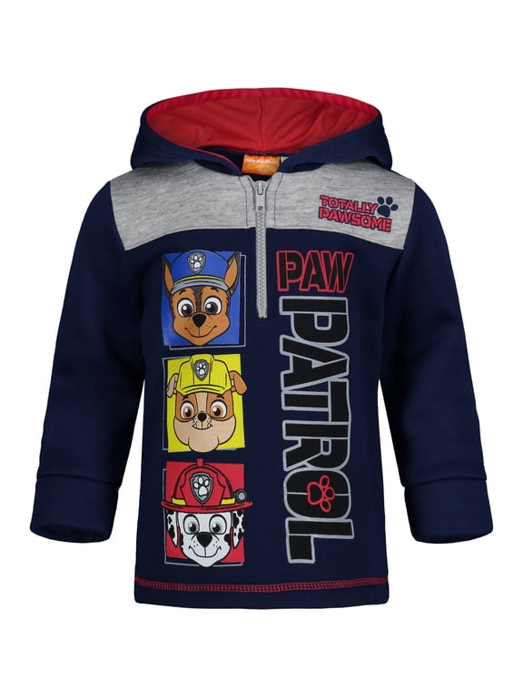 Paw Patrol Toddler Boys' Fleece Quarter-Zip Hooded Sweatshirt Navy Heather Grey