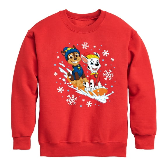 Paw Patrol - Chase Marshall Sledding - Toddler And Youth Crewneck Fleece Sweatshirt