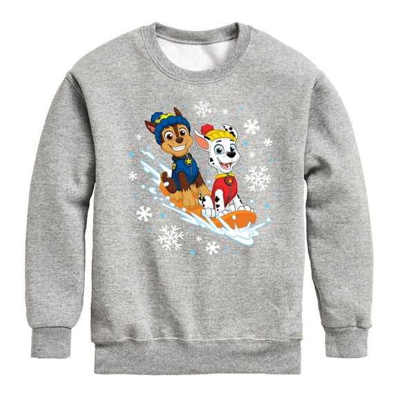 Paw Patrol - Chase Marshall Sledding - Toddler And Youth Crewneck Fleece Sweatshirt