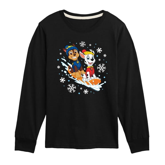 Paw Patrol - Chase Marshall Sledding - Toddler And Youth Long Sleeve Graphic T-Shirt