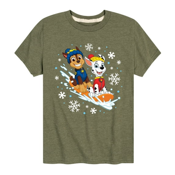 Paw Patrol - Chase Marshall Sledding - Toddler And Youth Short Sleeve Graphic T-Shirt