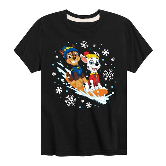 Paw Patrol - Chase Marshall Sledding - Toddler And Youth Short Sleeve Graphic T-Shirt