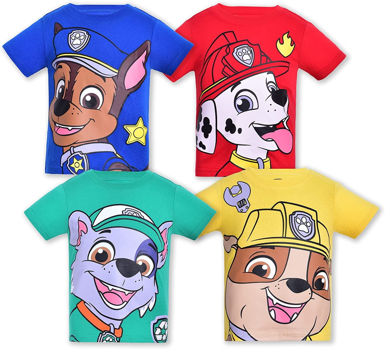 Paw Patrol Chase, Marshall and Rubble Boys 4 Pack Character Short Sleeve Tees, Toddler