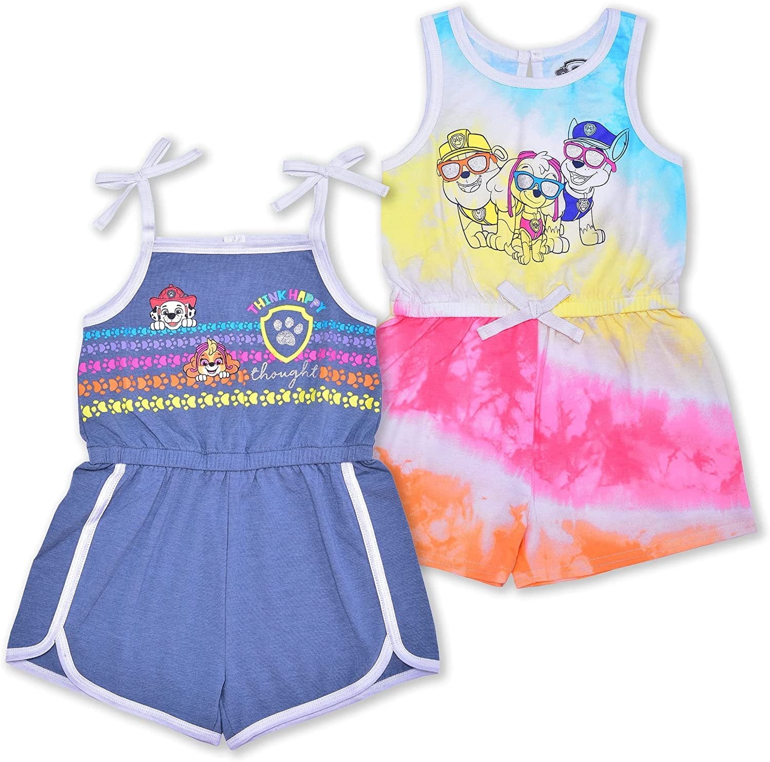Paw Patrol Chase, Marshall and Skye Girls 2 Pack Sleeveless Romper, Toddler