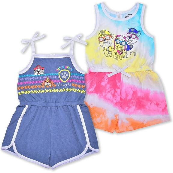 Paw Patrol Chase, Marshall and Skye Girls 2 Pack Sleeveless Romper, Toddler