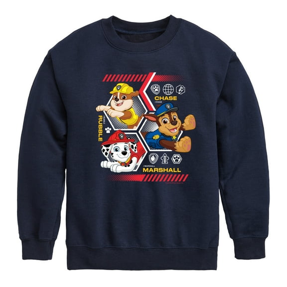Paw Patrol - Chase Rubble Marshall Hexagons - Toddler & Youth Crewneck Fleece Sweatshirt