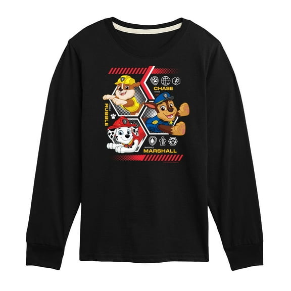 Paw Patrol - Chase Rubble Marshall Hexagons - Toddler & Youth Long Sleeve Graphic T-Shirt