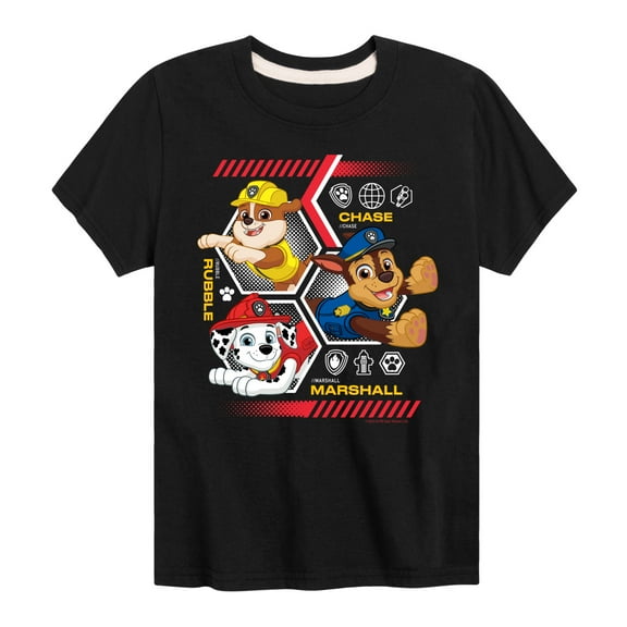 Paw Patrol - Chase Rubble Marshall Hexagons - Toddler & Youth Short Sleeve Graphic T-Shirt