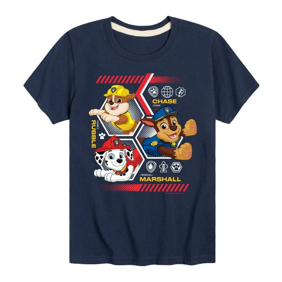 Paw Patrol - Chase Rubble Marshall Hexagons - Toddler & Youth Short Sleeve Graphic T-Shirt