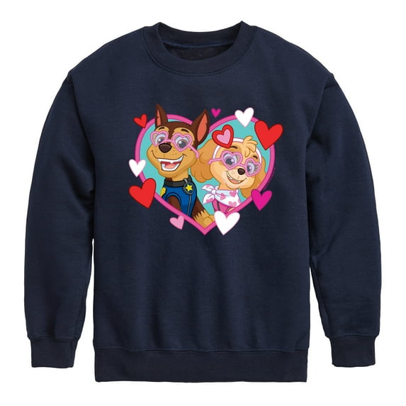 Paw Patrol - Chase Sky Hearts - Toddler And Youth Crewneck Fleece Sweatshirt
