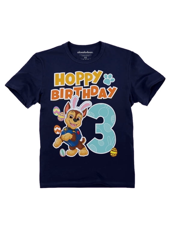 Paw Patrol Chase Toddler Boys' Hoppy 3rd Birthday Easter Bunny Kids T-Shirt Toddler Kids T-Shirt 5T Navy