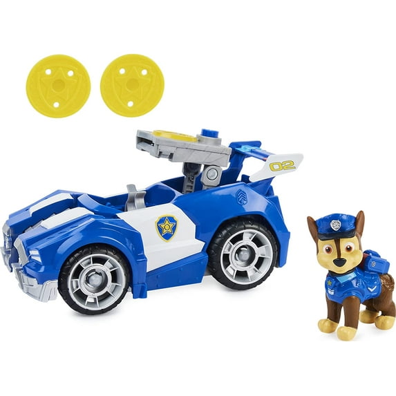 Paw Patrol, Chase’s Deluxe Movie Transforming Toy Car with Collectible Action Figure, Kids Toys for Ages 3 and up