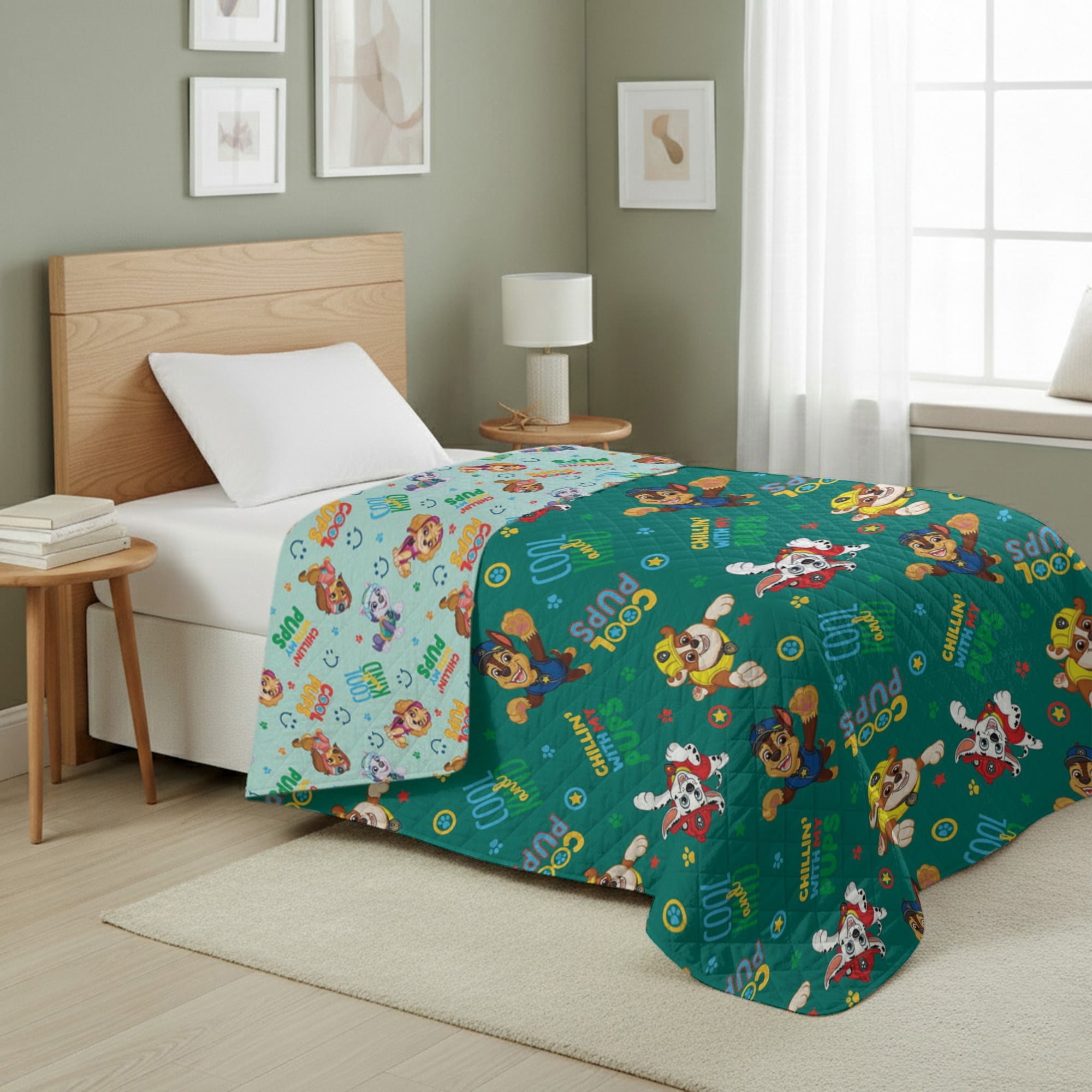 Paw Patrol Chill Pups Quilted Throw Blanket 60x80 inches, Kids Character Bedding