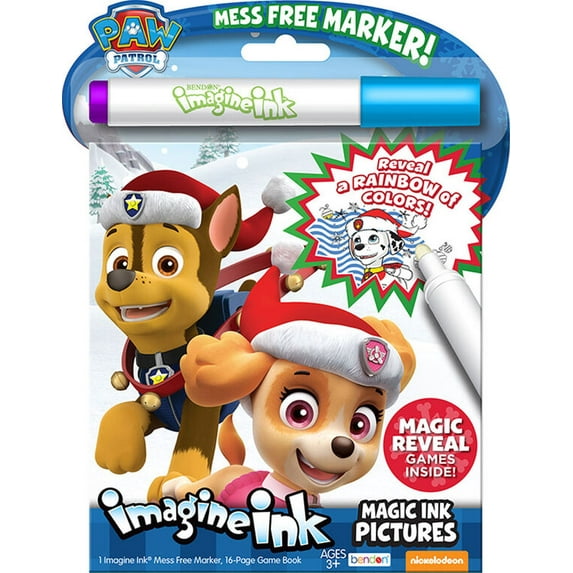 Paw Patrol Christmas 16 Page Imagine Ink Magic Ink Pictures with 1 Mess Free Magic Ink Marker Bendon