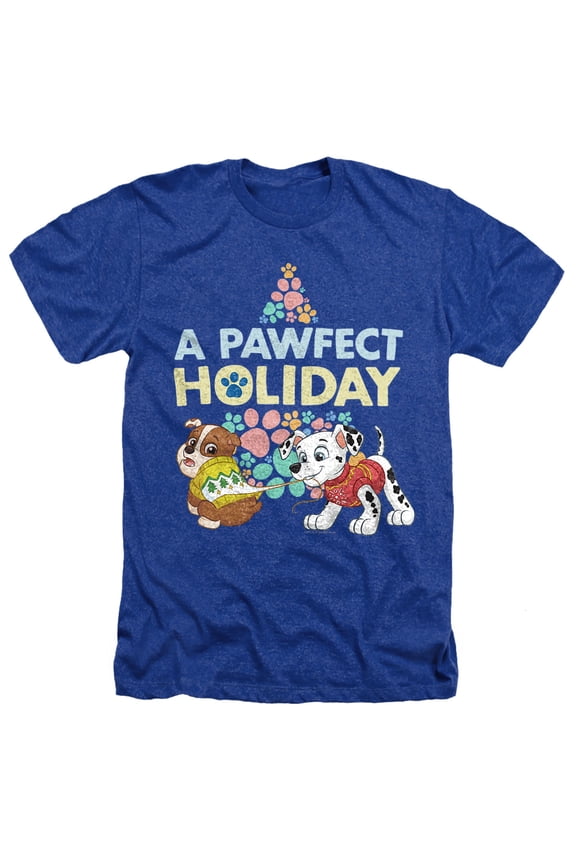 Christmas, A Pawfect Holiday Rubble and Marshall Unisex Adult Heather T Shirt, Royal Heather, Medium