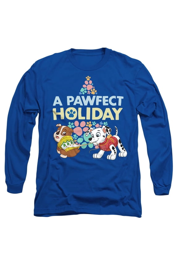 Christmas, A Pawfect Holiday Rubble and Marshall Unisex Adult Long-Sleeve T Shirt, Royal, Medium