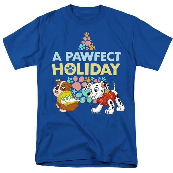 Paw Patrol Christmas, A Pawfect Holiday Rubble and Marshall Unisex Adult T Shirt, Royal, 3X-Large