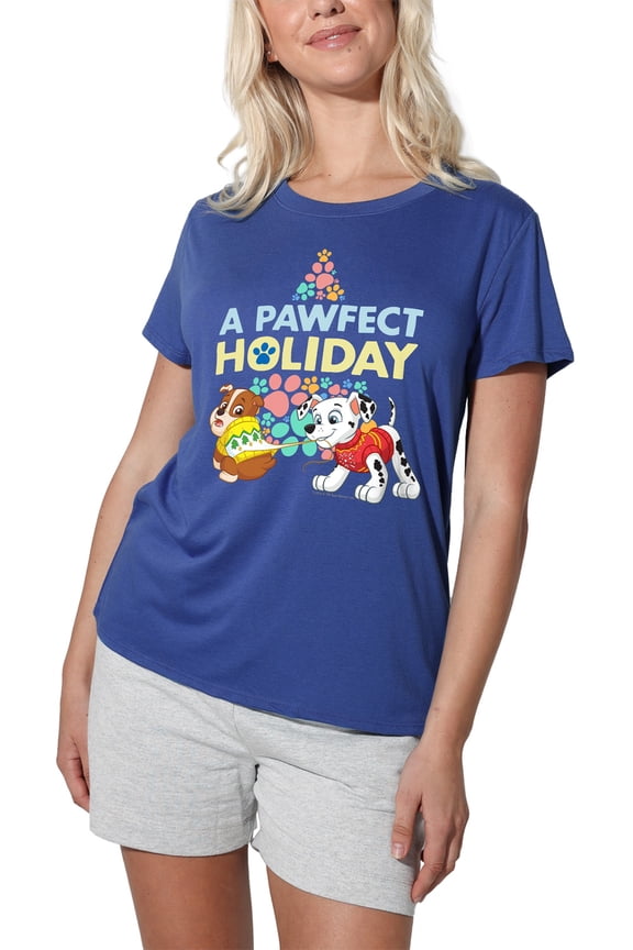Christmas, A Pawfect Holiday Rubble and Marshall Women's Loose T-Shirt, Royal, Small