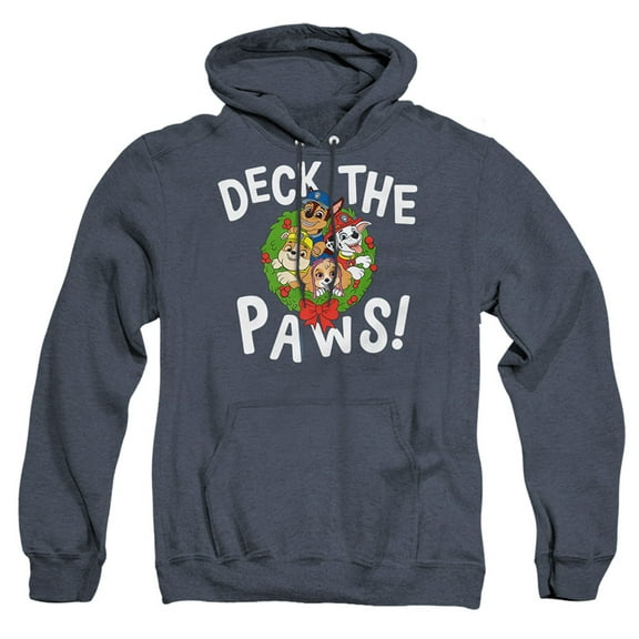 Paw Patrol Christmas Deck The Paws Unisex Adult Pull-Over Heather Hoodie,Navy, 2X-Large