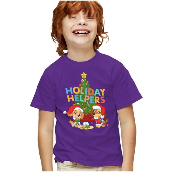 Paw Patrol Christmas Holiday Helpers, Skye and Liberty Kids T Shirt for Youth Boys and Girls, Purple, Small