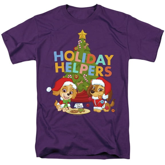 Paw Patrol Christmas Holiday Helpers, Skye and Liberty Unisex Adult T Shirt, Purple, Large
