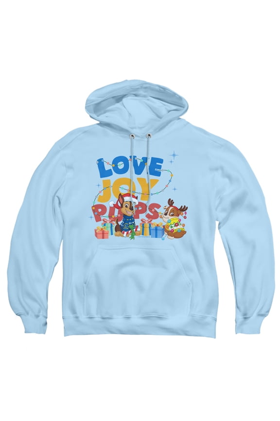 Christmas Love and Joy with Chase and Rubble Adult Pull-Over Hoodie, Light Blue, Large