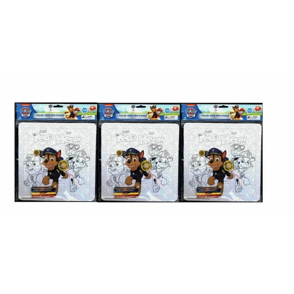 Paw Patrol Color Your Own Puzzle 20 PC With 4 Crayons 10" X 10" x 3 sets