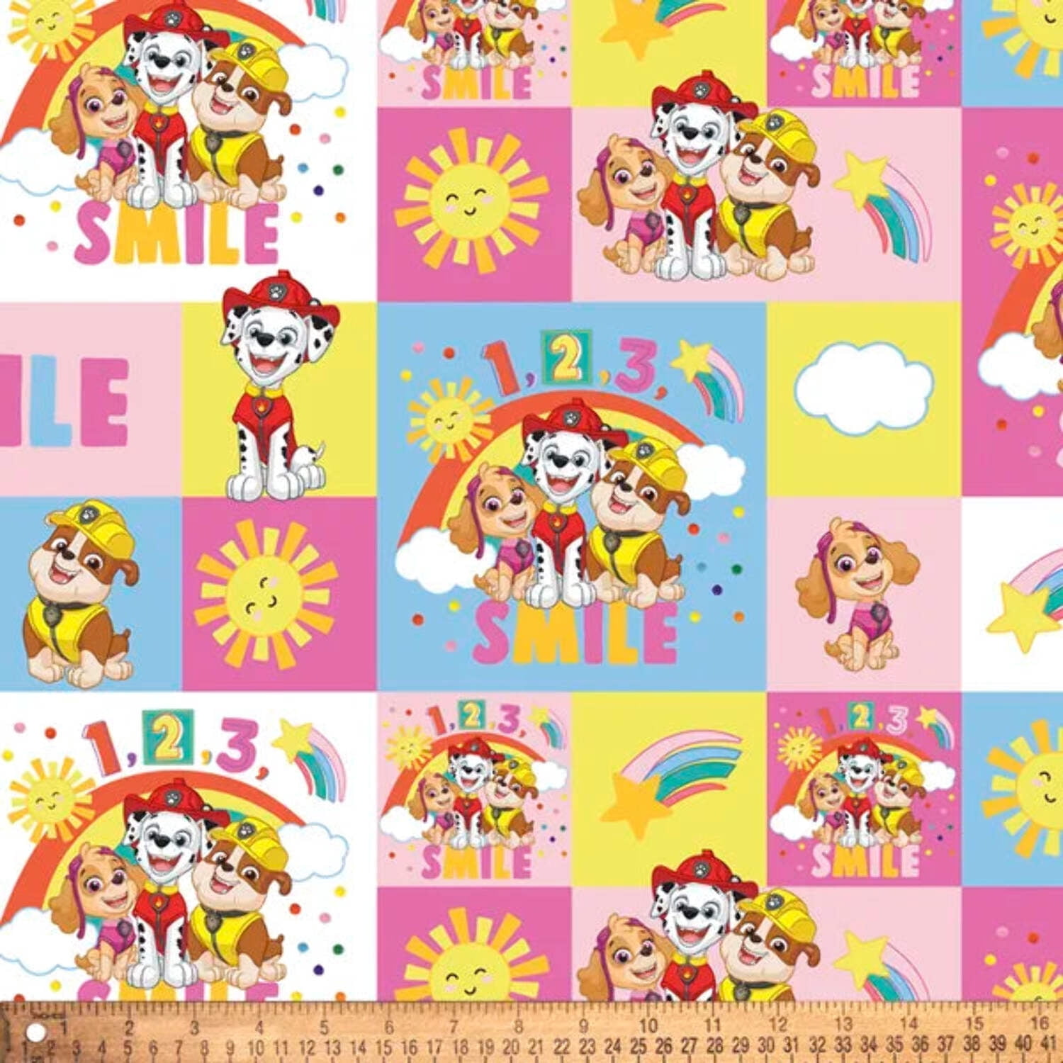 Paw Patrol Counting Smiles Patchwork Digital Cotton Print Fabric paw-patrol-counting-smiles-patchwork-digital-cotton-print-fabric