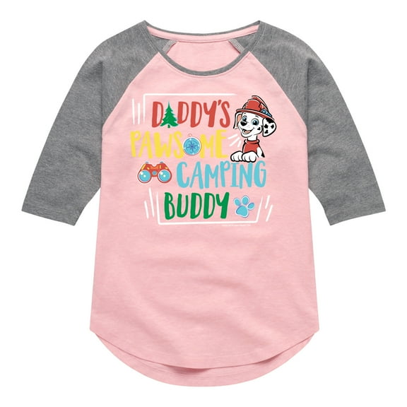 Paw Patrol - Daddy's Pawsome Camping Buddy - Toddler And Youth Girls Raglan Graphic T-Shirt