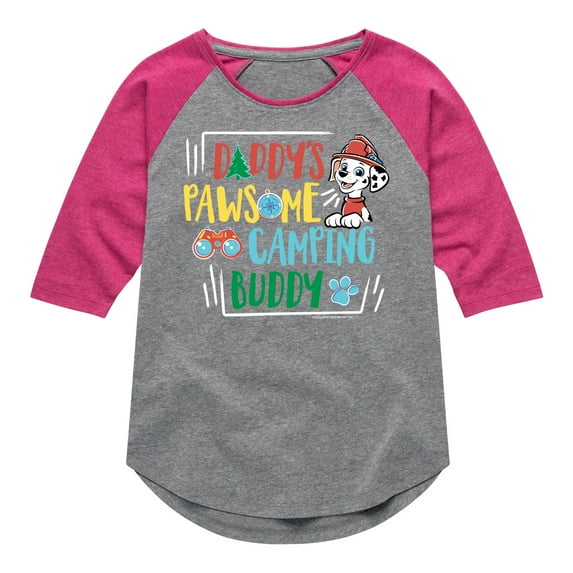 Paw Patrol - Daddy's Pawsome Camping Buddy - Toddler And Youth Girls Raglan Graphic T-Shirt