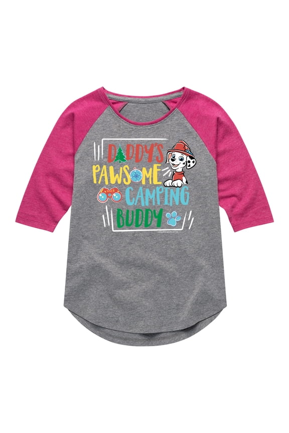 - Daddy's Pawsome Camping Buddy - Toddler And Youth Girls Raglan Graphic T-Shirt