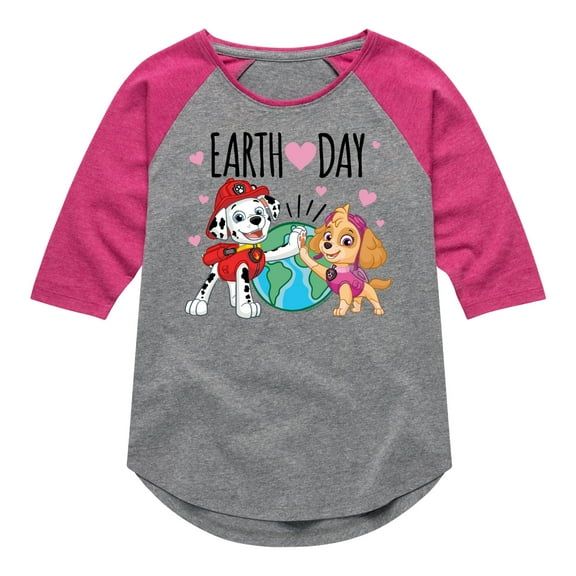 Paw Patrol - Earth Day Heart - Toddler And Youth Girls Raglan Graphic T-Shirt