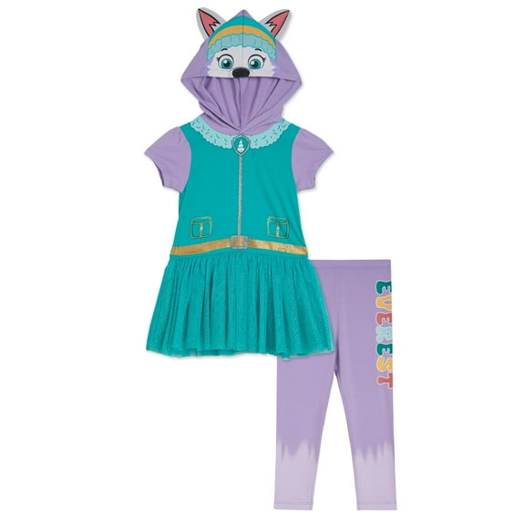 Paw Patrol Everest Hooded Cosplay T-Shirt Dress and Leggings Outfit Set Tie Dye Toddler to Little Kid