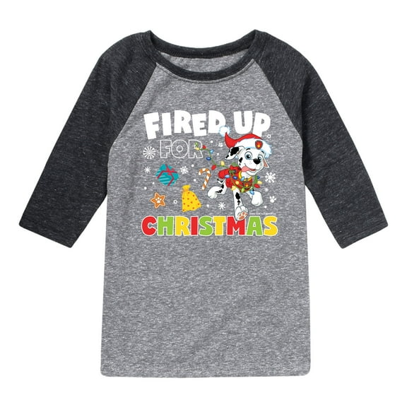 Paw Patrol - Fired Up For Christmas - Toddler And Youth Raglan Graphic T-Shirt