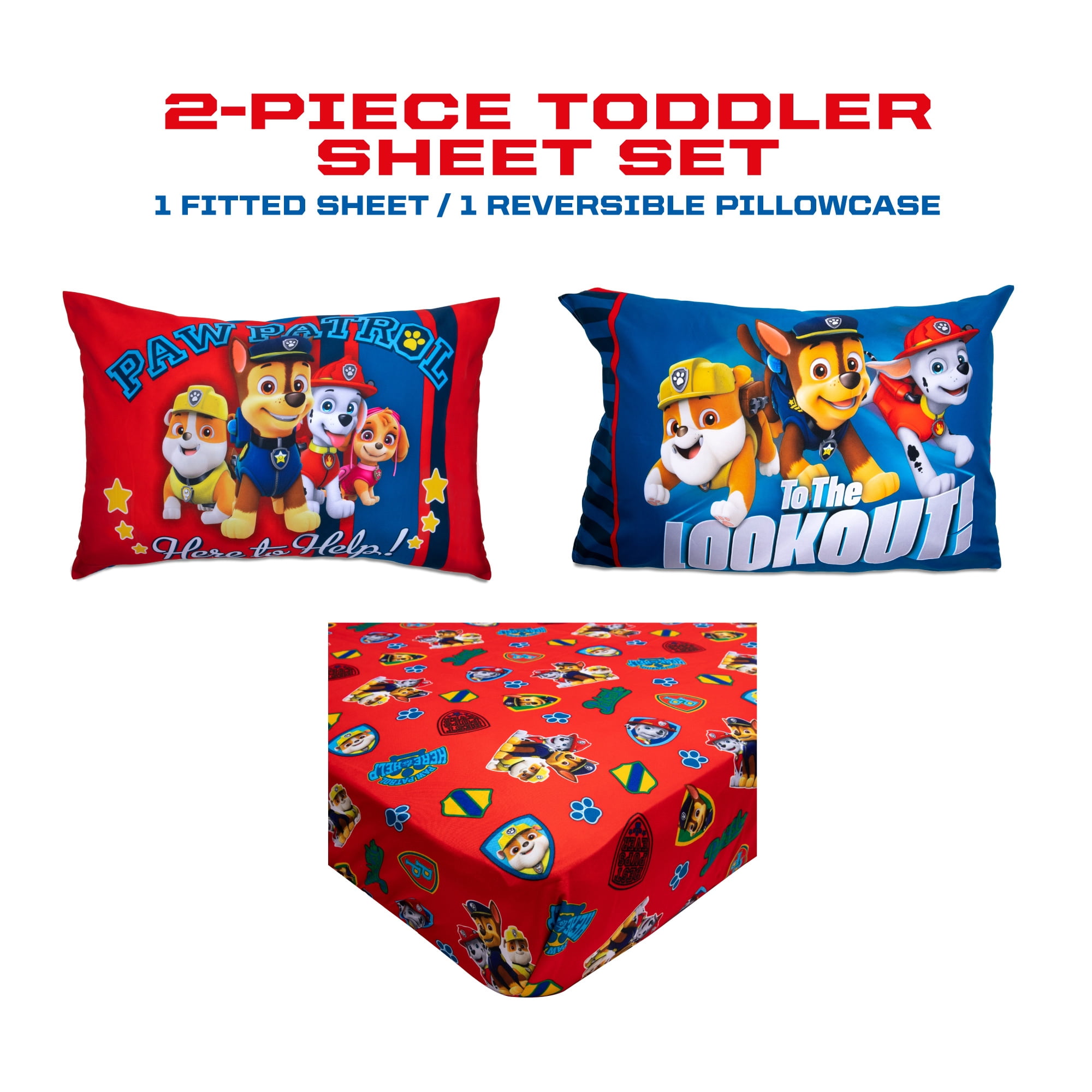 Paw Patrol Fitted Toddler Sheet and Pillow Case Set, Red, Boy