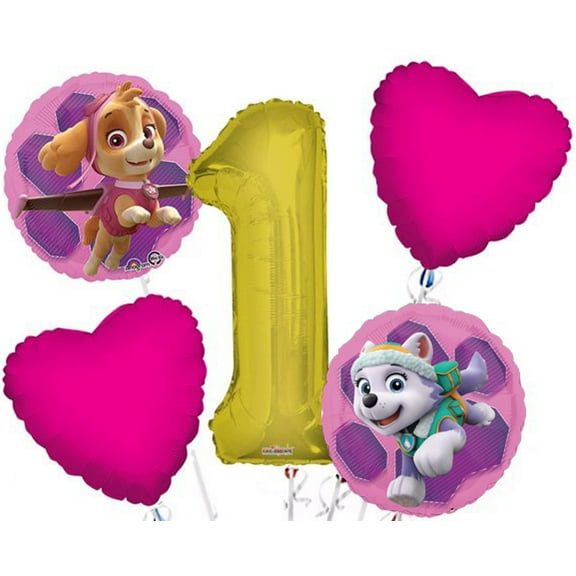 Paw Patrol Girl Balloon Bouquet 1st Birthday 5 pcs - Party Supplies