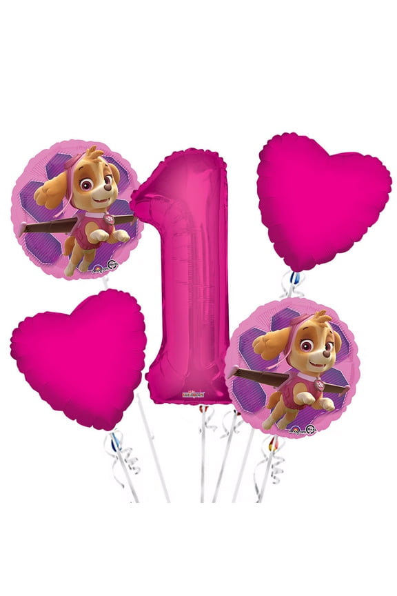 Paw Patrol Girl Balloon Bouquet 1st Birthday 5 pcs - Party Supplies